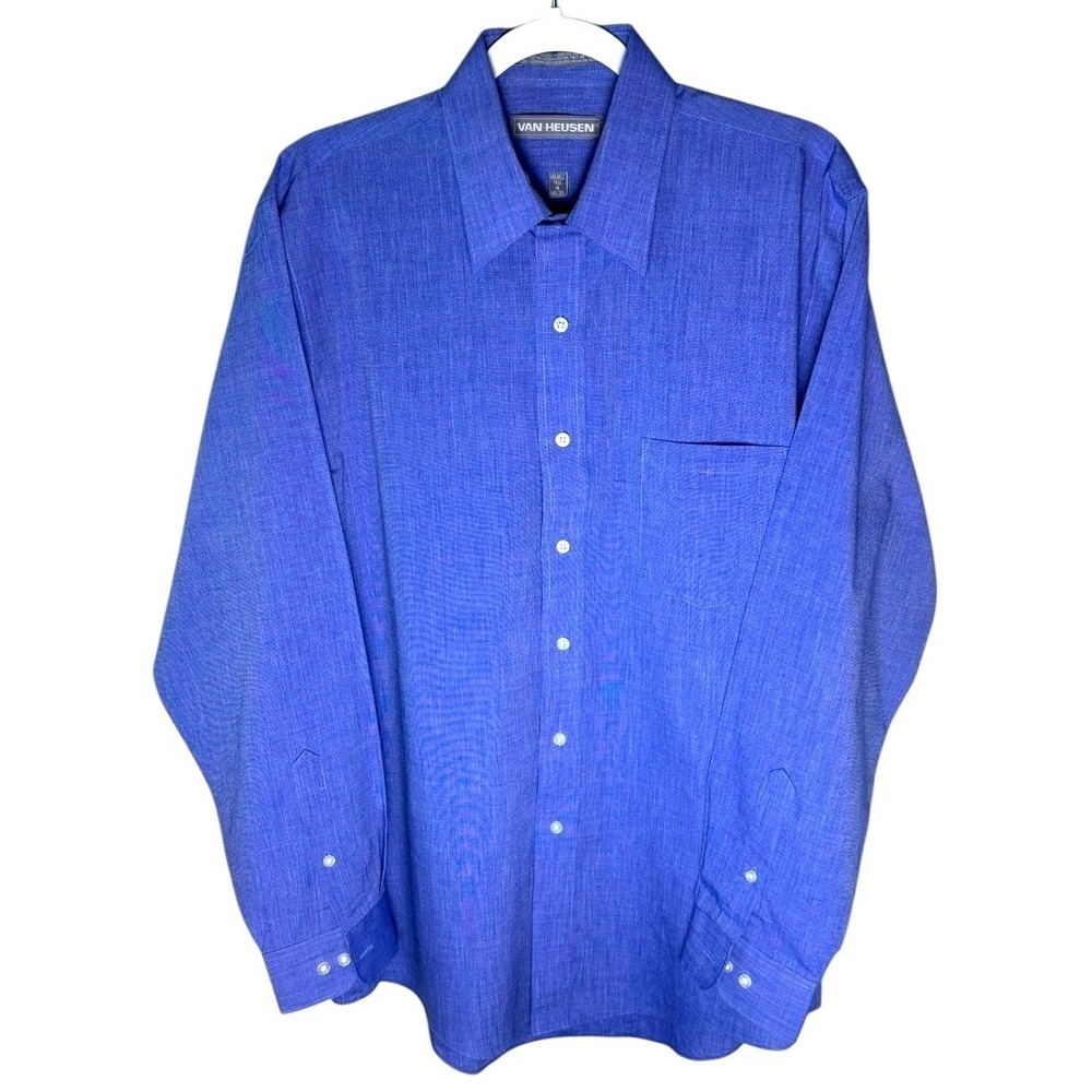 Van Heusen Mens Wrinkle‎ Free Blue Long Sleeve Dress Shirt Size 16 34 35